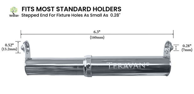 Teravan Stainless Steel Standard Extender - Modern Look Metal Toilet Paper Holder Spring-Loaded Replacement Spindle for Bigger Rolls Fits Standard Fixtures