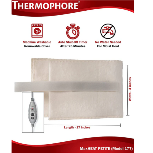 Thermophore MaxHeat Petite Heating Pad (4" x 17") – Deep Moist Heat for Neck, Arms & Joints