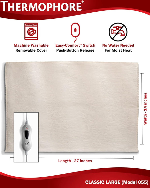 Thermophore Classic Moist Heat Pack – Large Size (14" x 27"), Model 055 for Back, Shoulders & Joint Pain Relief