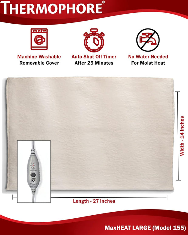 Thermophore MaxHEAT Moist Heat Therapy Pad (14" x 14") – Model 156, Medium Size for Targeted Pain Relief