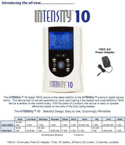 TENS MACHINE (INTENSITY 10 TENS UNIT) DIGITAL UNIT FOR PAIN RELIEF, MUSCLE STIMULATION & PULSE MASSAGING with AC ADAPTER