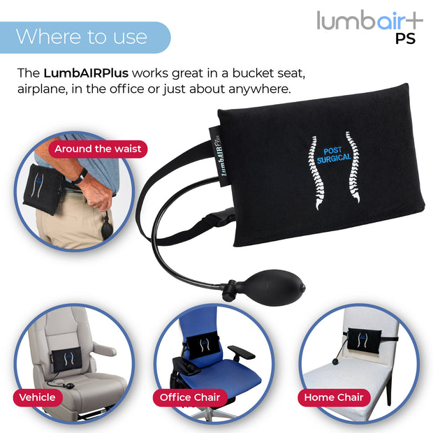 Innotech LumbAirPlus-PS Lumbar, Spine and Back Support Pillow for Sensitive Backs - Ergonomic Back Rest for Lower Back Pain Relief with Office Chairs, Car Seats, and More